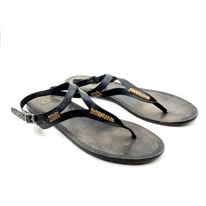 Frye Ruth Whipstitch black leather sandals